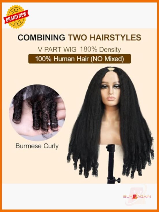 Human Hair V Part Wig with Drawstring 180% Density Half Wig for Women